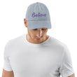 Believe In Amethyst Embroidery On Denim Baseball Cap