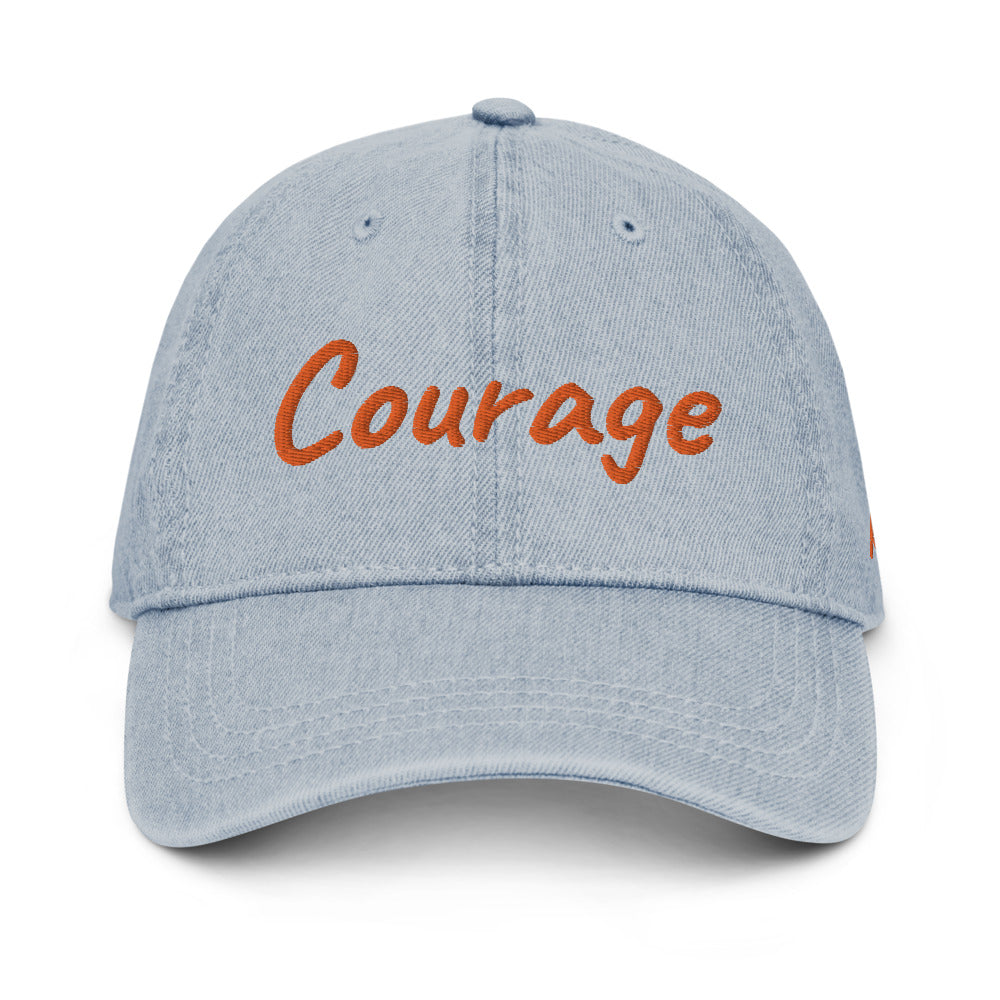 Courage In Amber Embroidery On Denim Baseball Cap