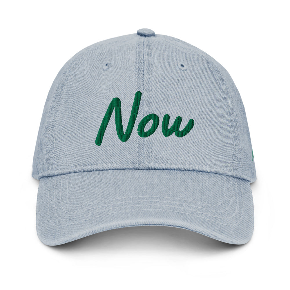 Now In Emerald Embroidery On Denim Baseball Cap