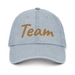 Team In Celluloid Embroidery On Denim Baseball Cap