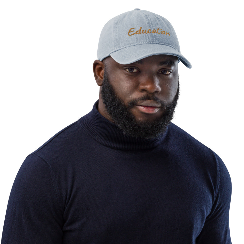 Education In Copper Embroidery On Denim Baseball Cap