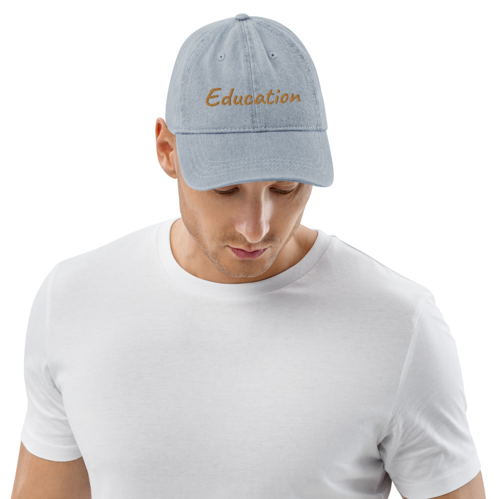Education In Copper Embroidery On Denim Baseball Cap