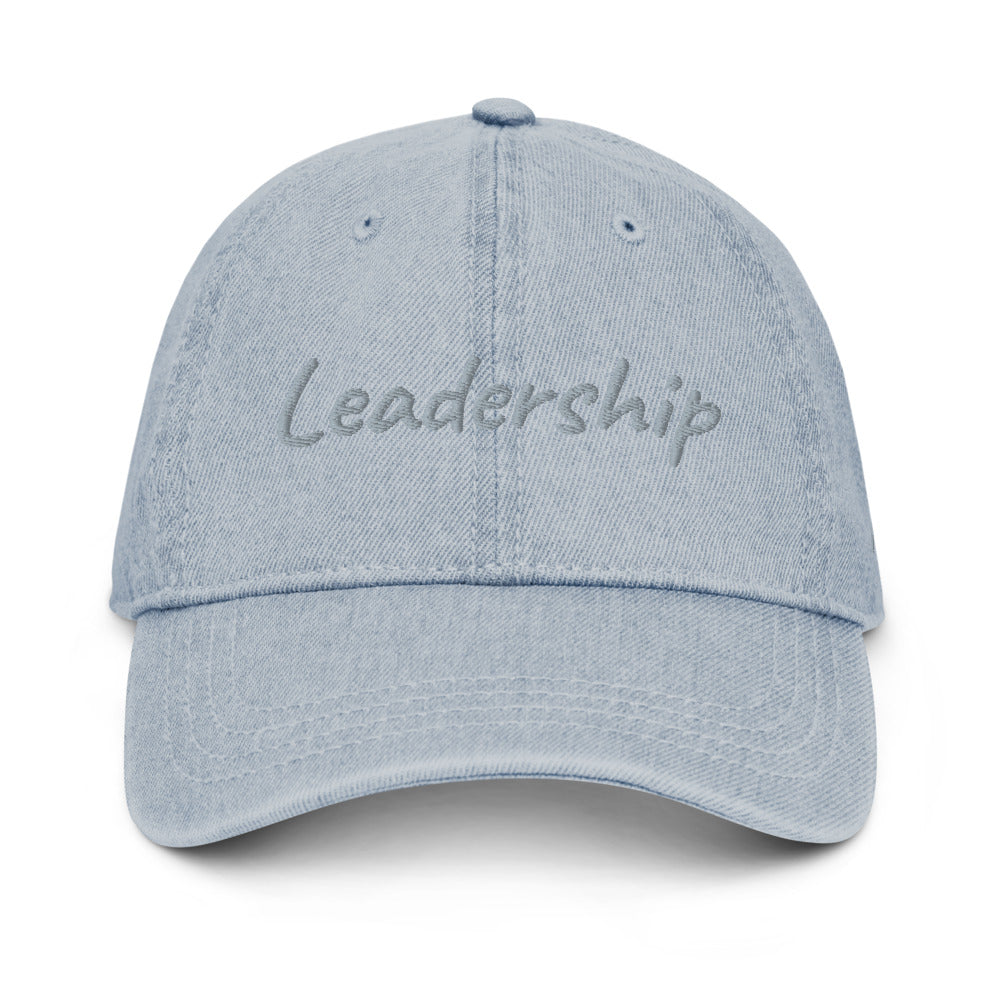 Leadership In Silver Embroidery On Denim Baseball Cap