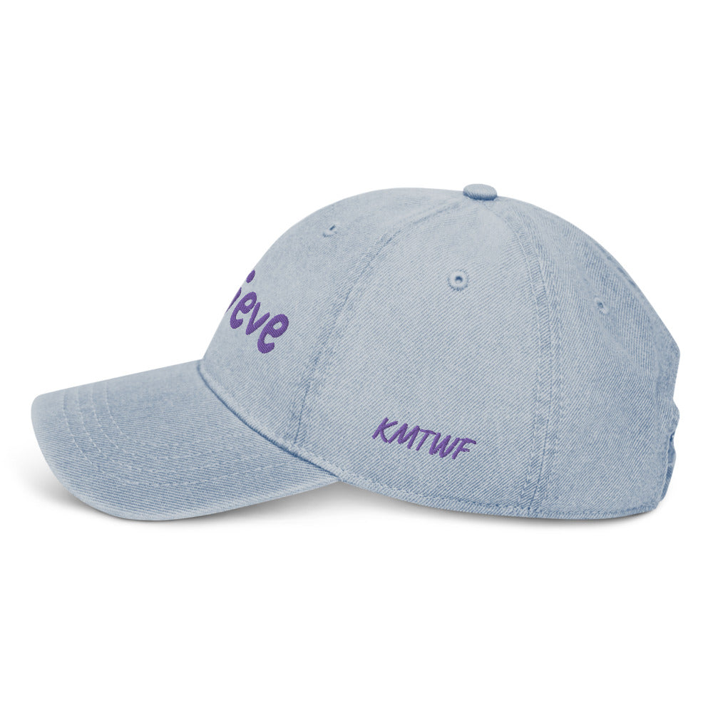 Believe In Amethyst Embroidery On Denim Baseball Cap
