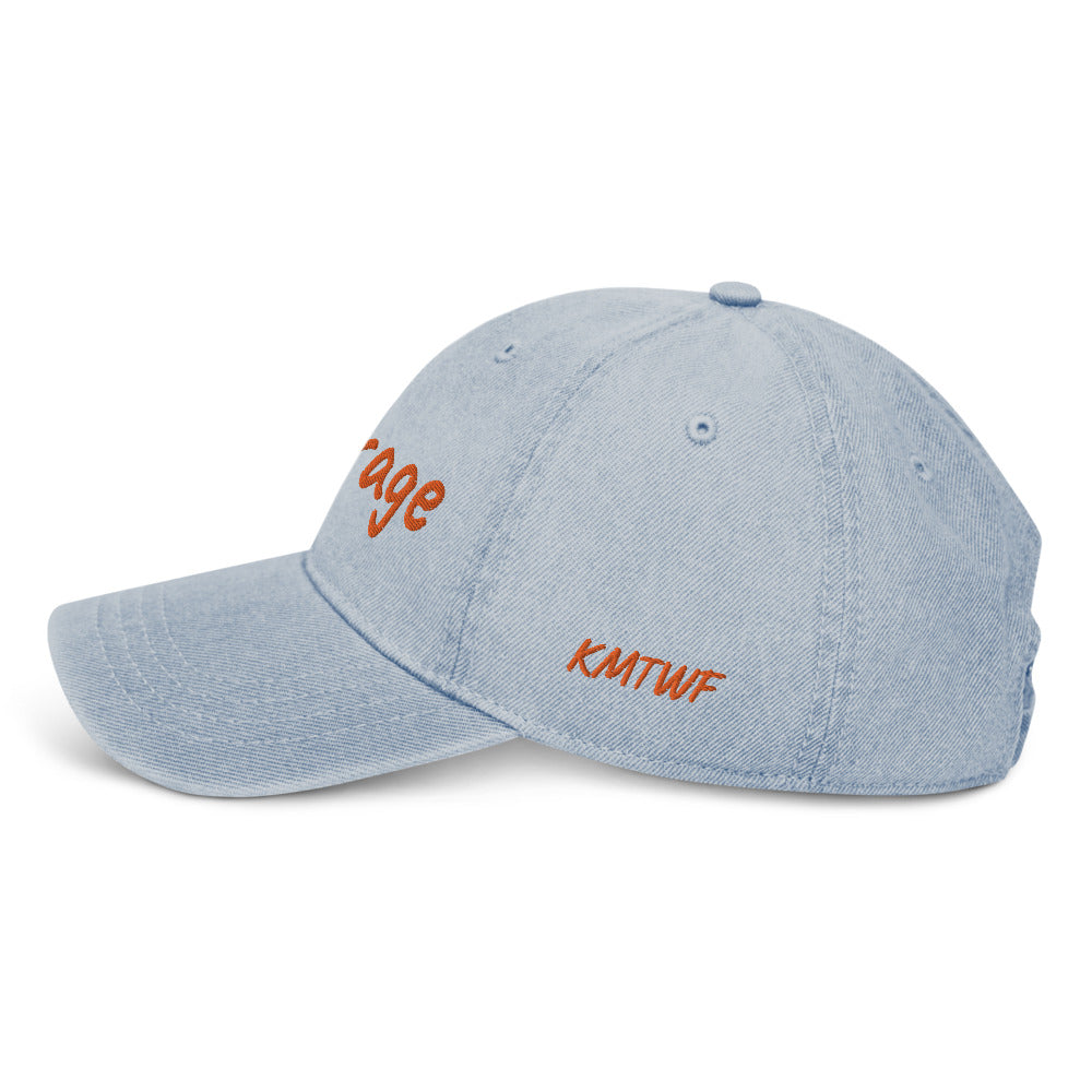 Courage In Amber Embroidery On Denim Baseball Cap