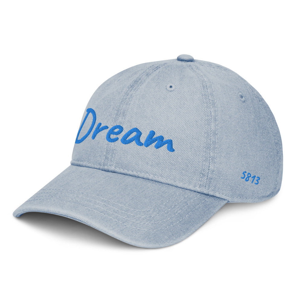 Dream In Sapphire Embroidery On Denim Baseball Cap