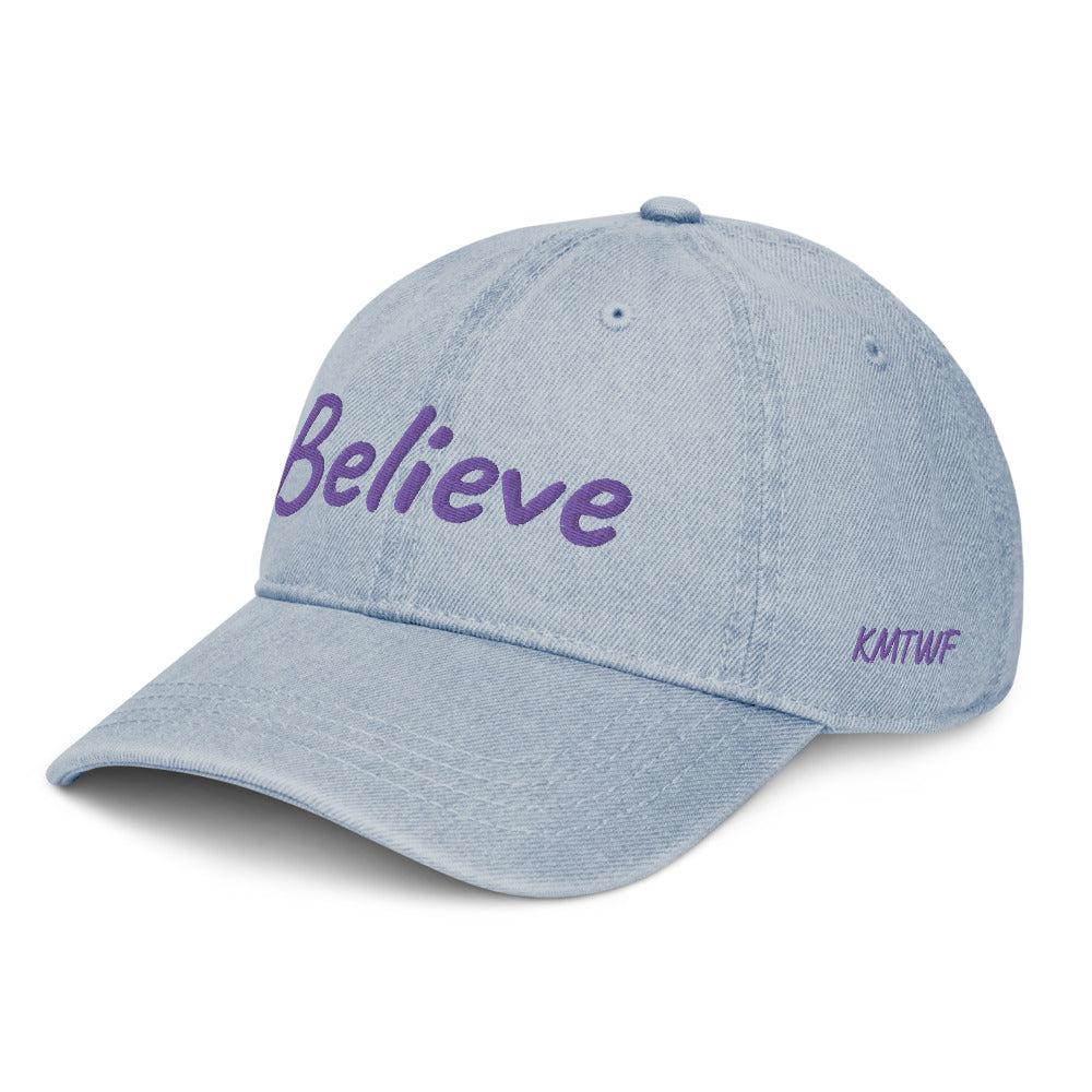 Believe In Amethyst Embroidery On Denim Baseball Cap