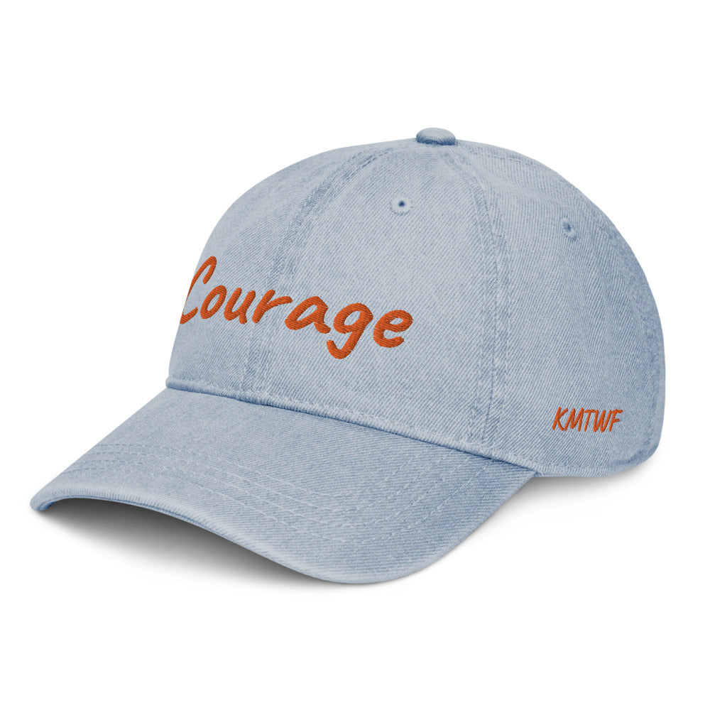 Courage In Amber Embroidery On Denim Baseball Cap