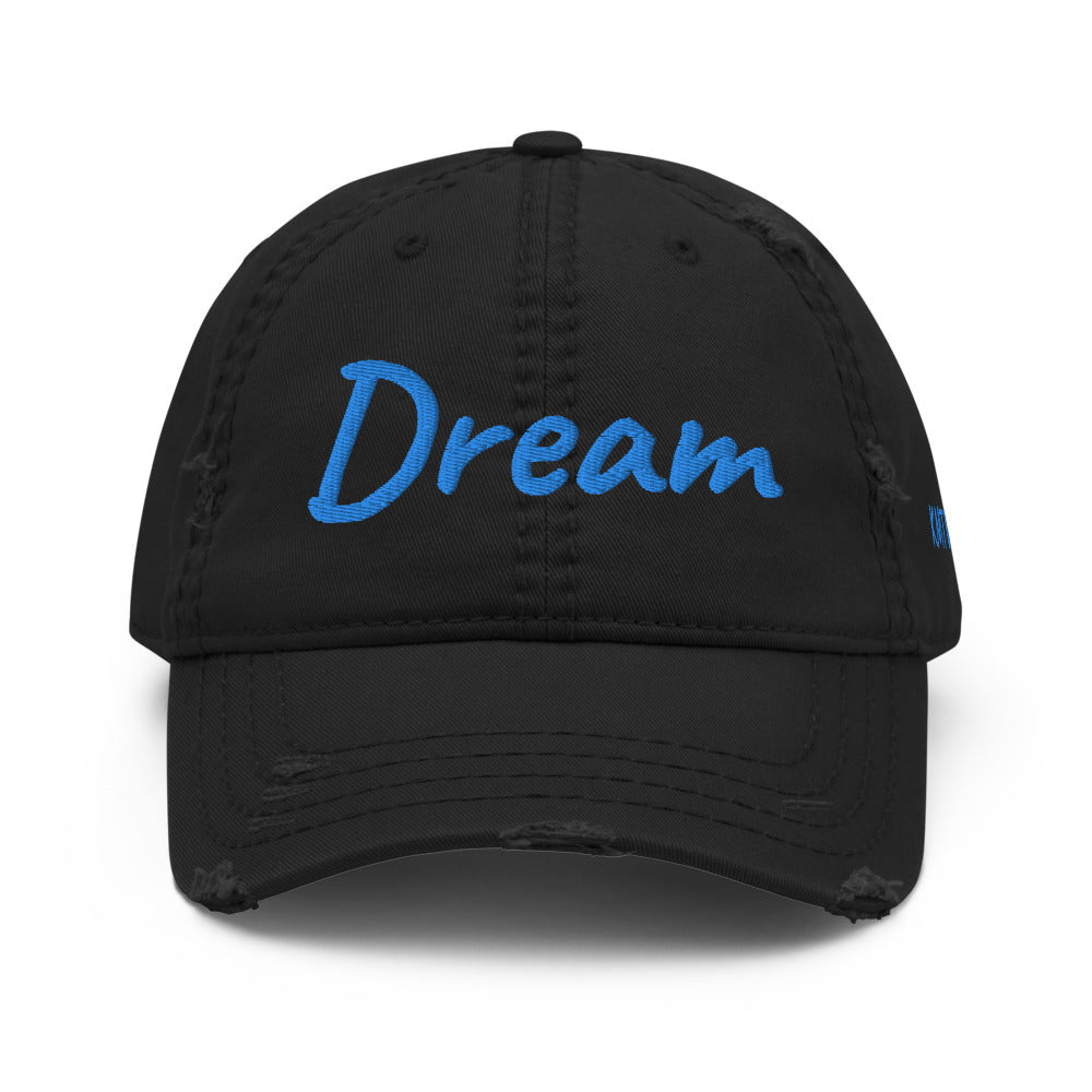 Dream In Sapphire Embroidery On Distressed Baseball Cap