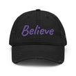Believe In Amethyst Embroidery On Distressed Baseball Cap