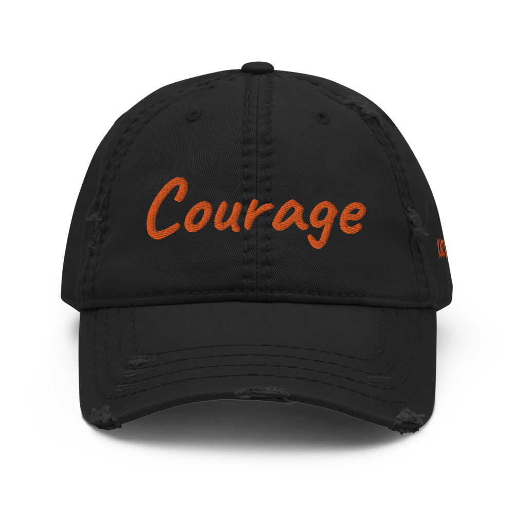 Courage In Amber Embroidery On Distressed Baseball Cap