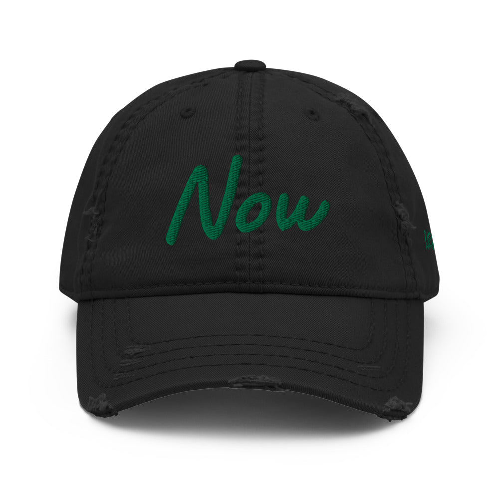Now In Emerald Embroidery On Distressed Baseball Cap