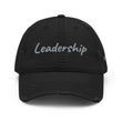 Leadership In Silver Embroidery On Distressed Baseball Cap