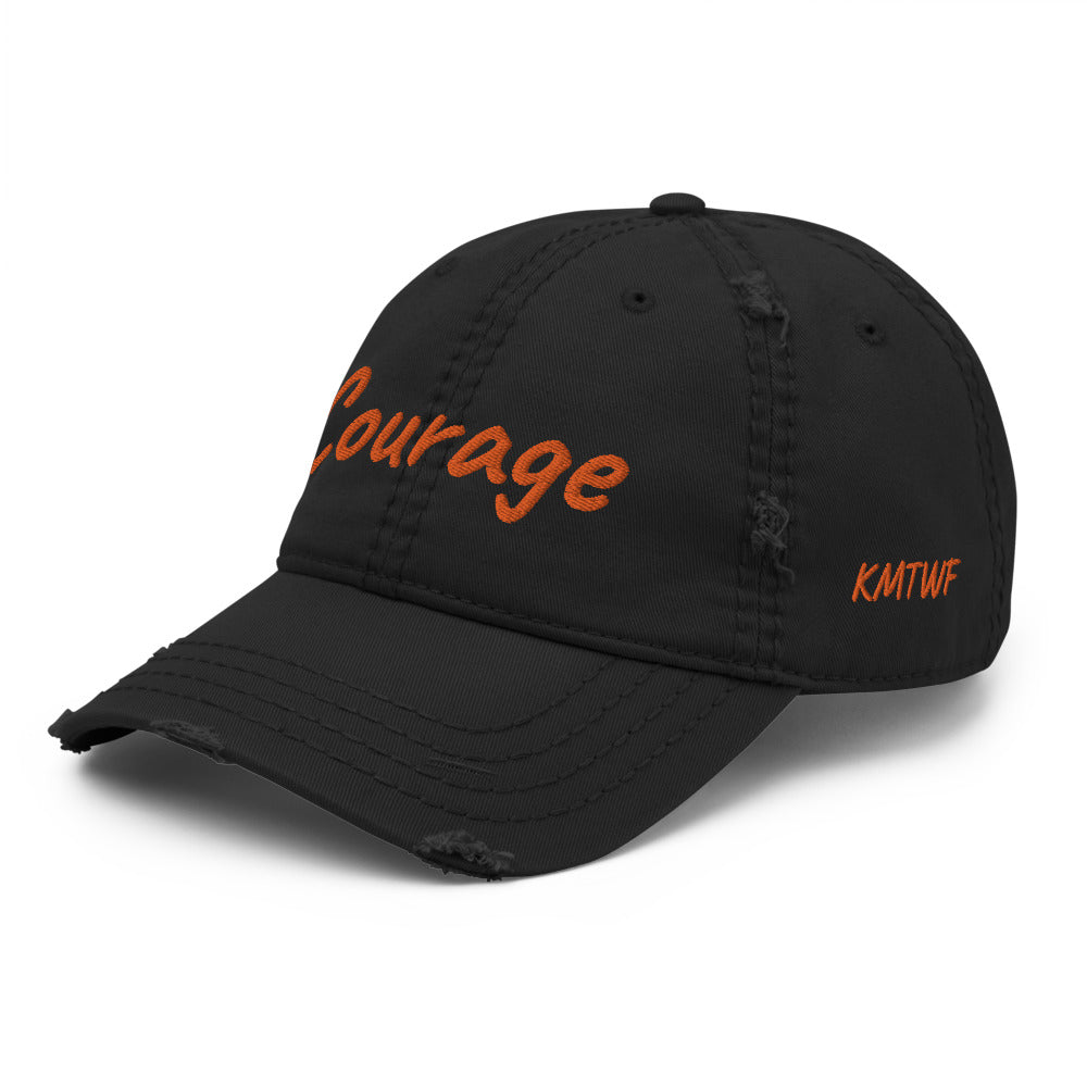 Courage In Amber Embroidery On Distressed Baseball Cap