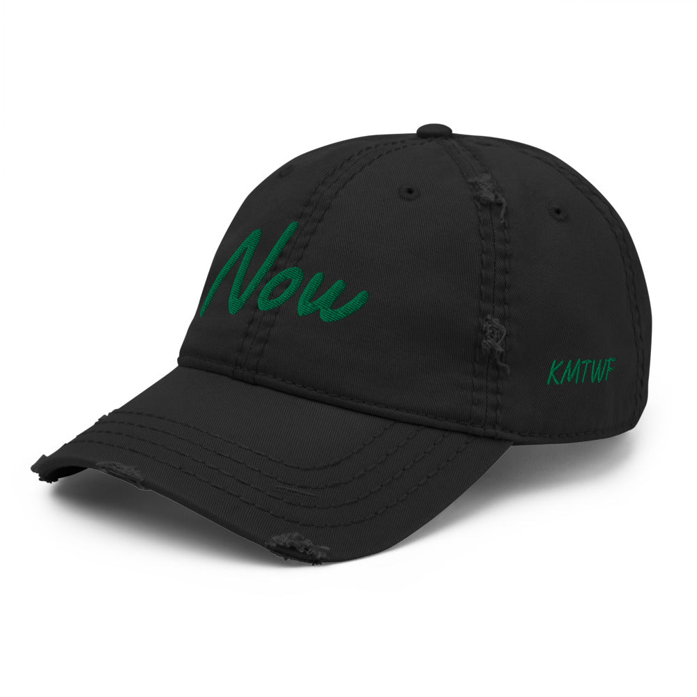 Now In Emerald Embroidery On Distressed Baseball Cap