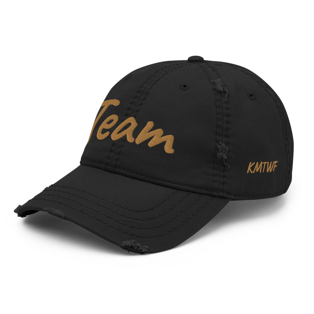 Team In Celluloid Embroidery On Distressed Baseball Cap
