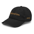 Education In Copper Embroidery On Distressed Baseball Cap