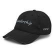 Leadership In Silver Embroidery On Distressed Baseball Cap