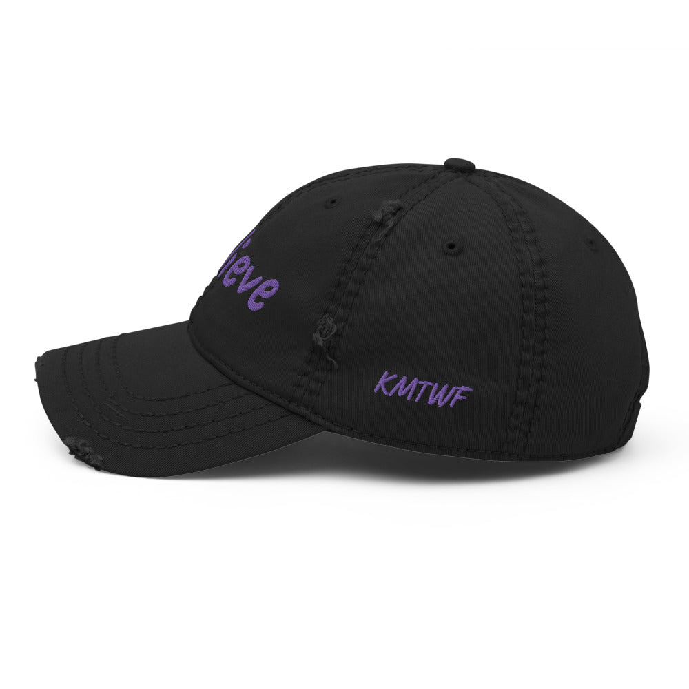 Believe In Amethyst Embroidery On Distressed Baseball Cap