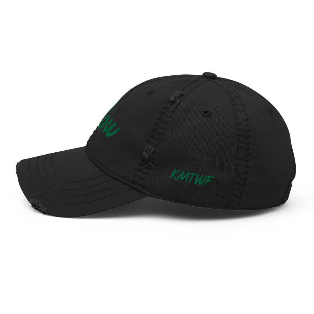 Now In Emerald Embroidery On Distressed Baseball Cap