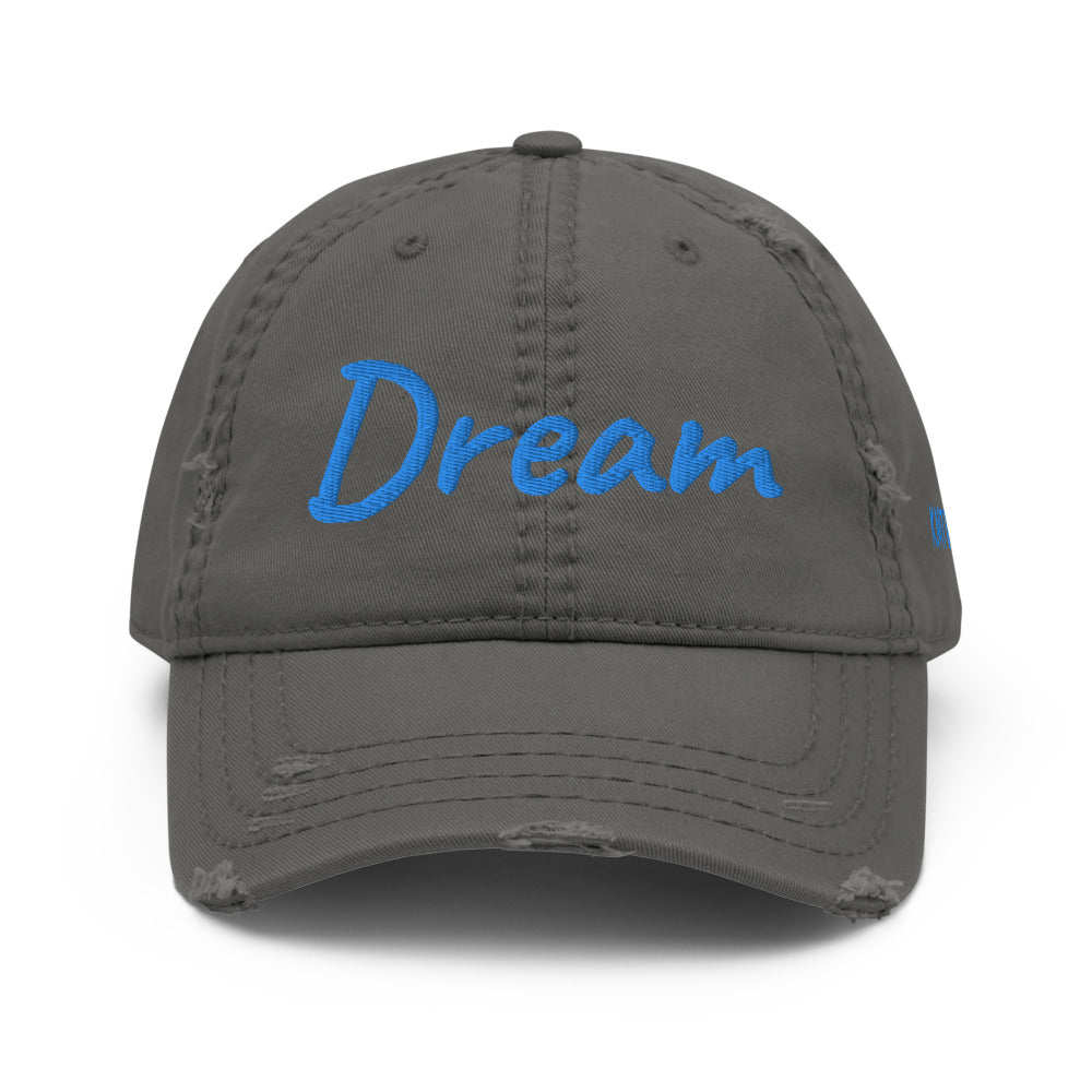Dream In Sapphire Embroidery On Distressed Baseball Cap