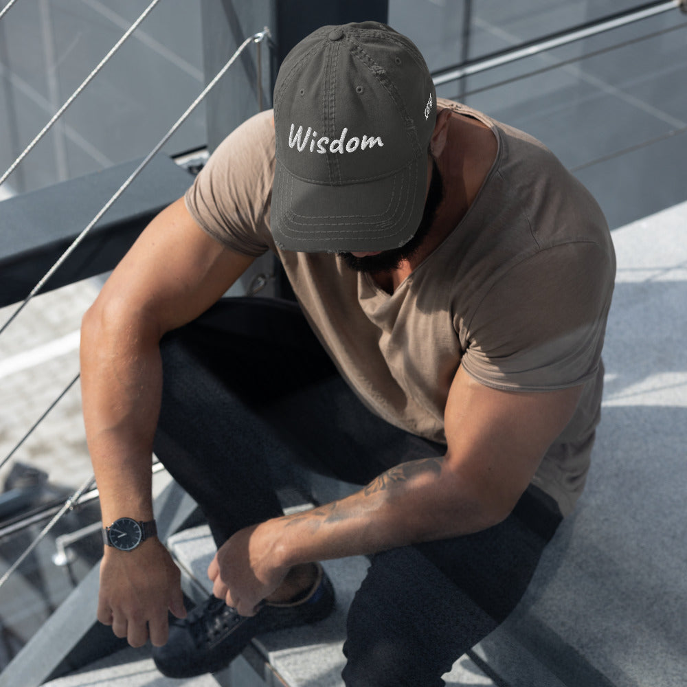 Wisdom In Marble Embroidery On Distressed Baseball Cap