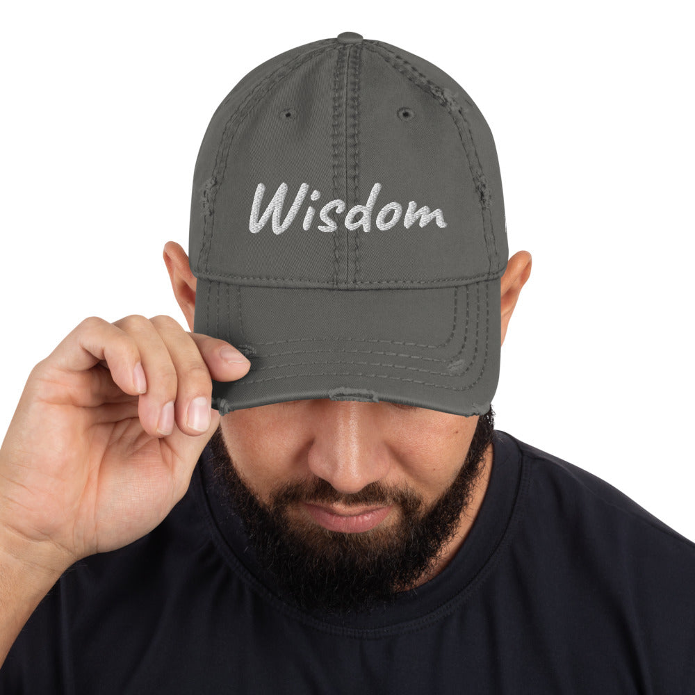 Wisdom In Marble Embroidery On Distressed Baseball Cap