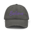 Believe In Amethyst Embroidery On Distressed Baseball Cap