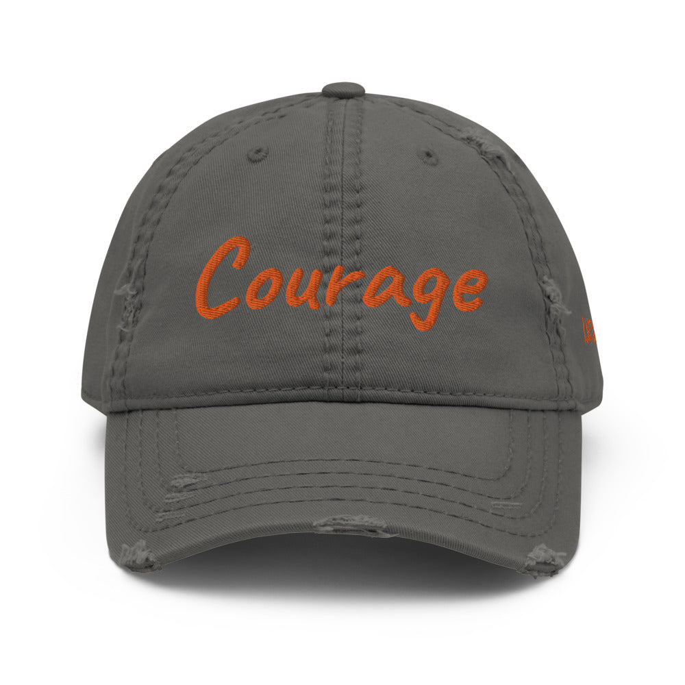 Courage In Amber Embroidery On Distressed Baseball Cap