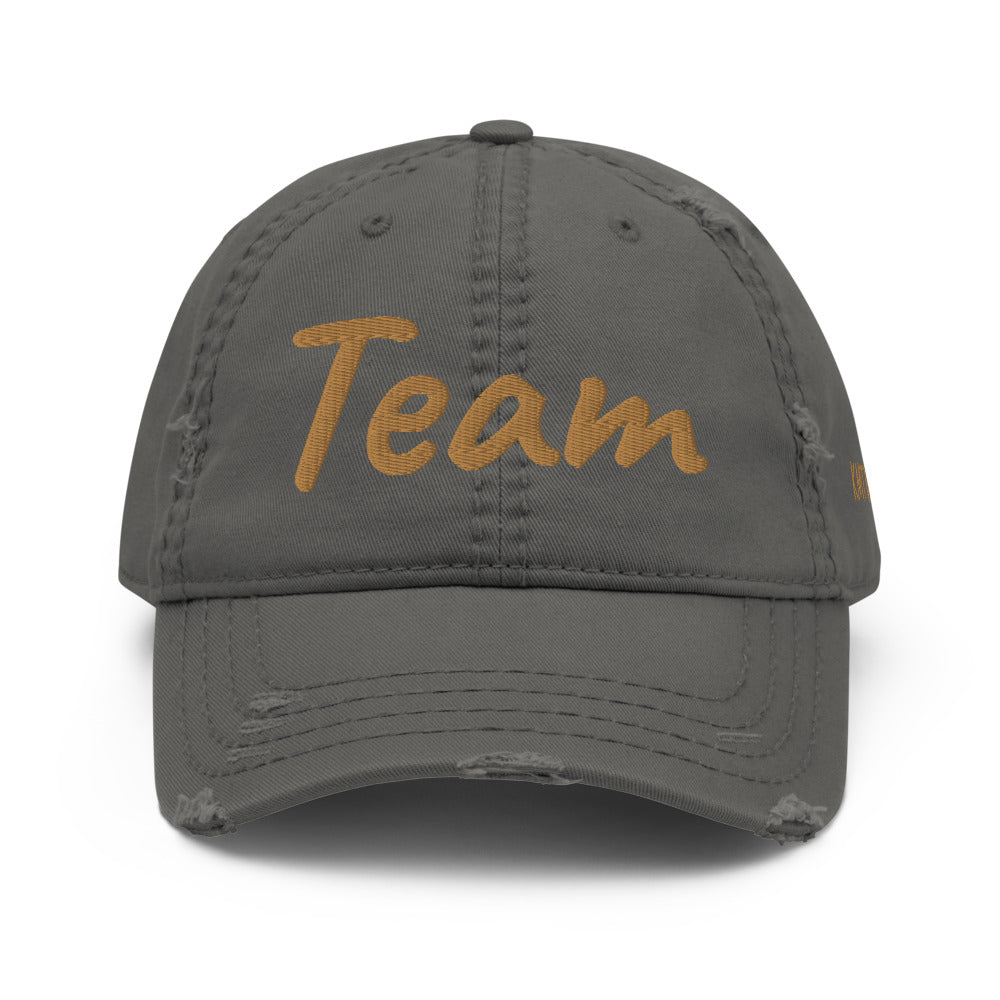 Team In Celluloid Embroidery On Distressed Baseball Cap