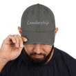 Leadership In Silver Embroidery On Distressed Baseball Cap