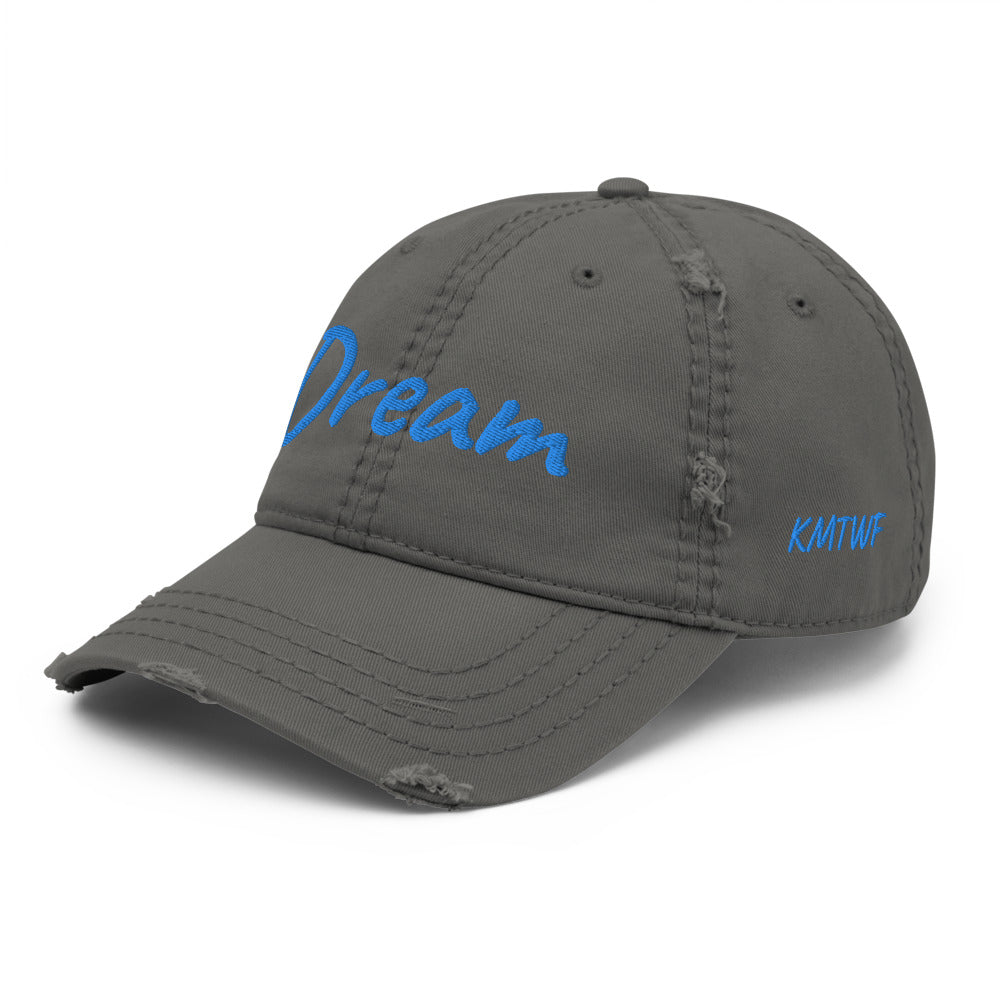 Dream In Sapphire Embroidery On Distressed Baseball Cap