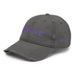 Believe In Amethyst Embroidery On Distressed Baseball Cap