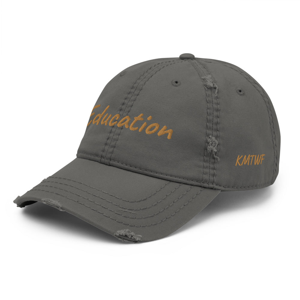 Education In Copper Embroidery On Distressed Baseball Cap