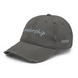 Leadership In Silver Embroidery On Distressed Baseball Cap