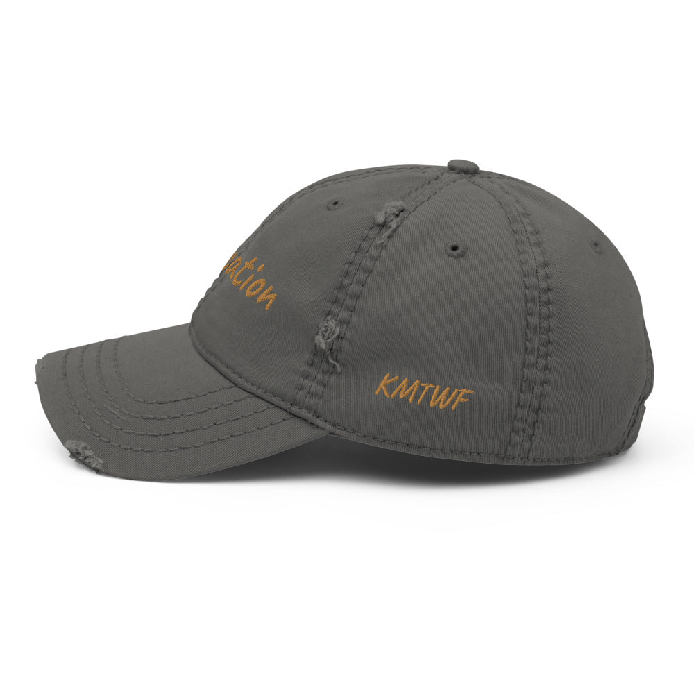 Education In Copper Embroidery On Distressed Baseball Cap