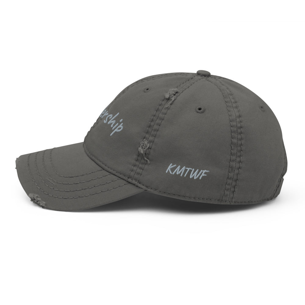 Leadership In Silver Embroidery On Distressed Baseball Cap