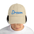 Dream In Sapphire Embroidery On Distressed Baseball Cap