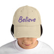 Believe In Amethyst Embroidery On Distressed Baseball Cap