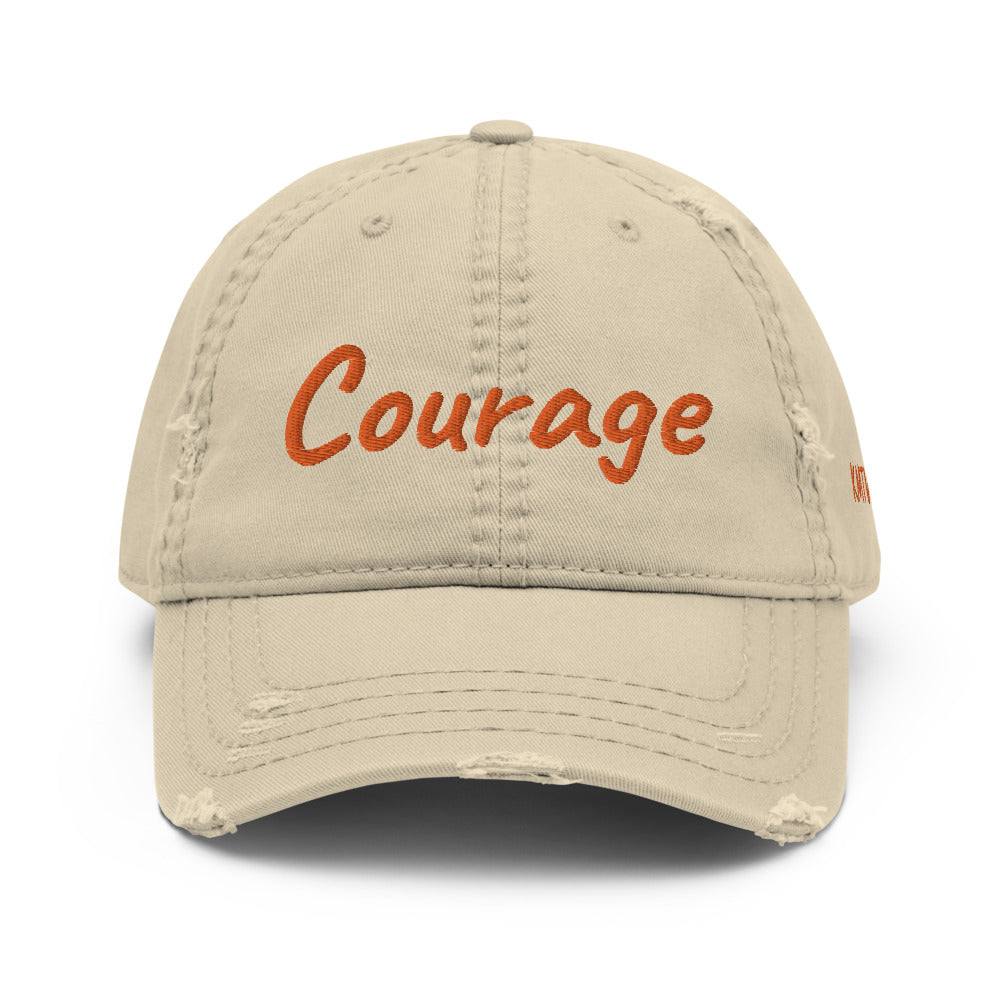 Courage In Amber Embroidery On Distressed Baseball Cap