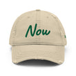Now In Emerald Embroidery On Distressed Baseball Cap