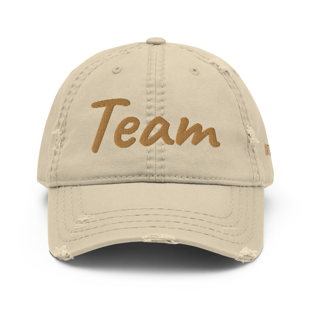 Team In Celluloid Embroidery On Distressed Baseball Cap