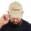 Team In Celluloid Embroidery On Distressed Baseball Cap