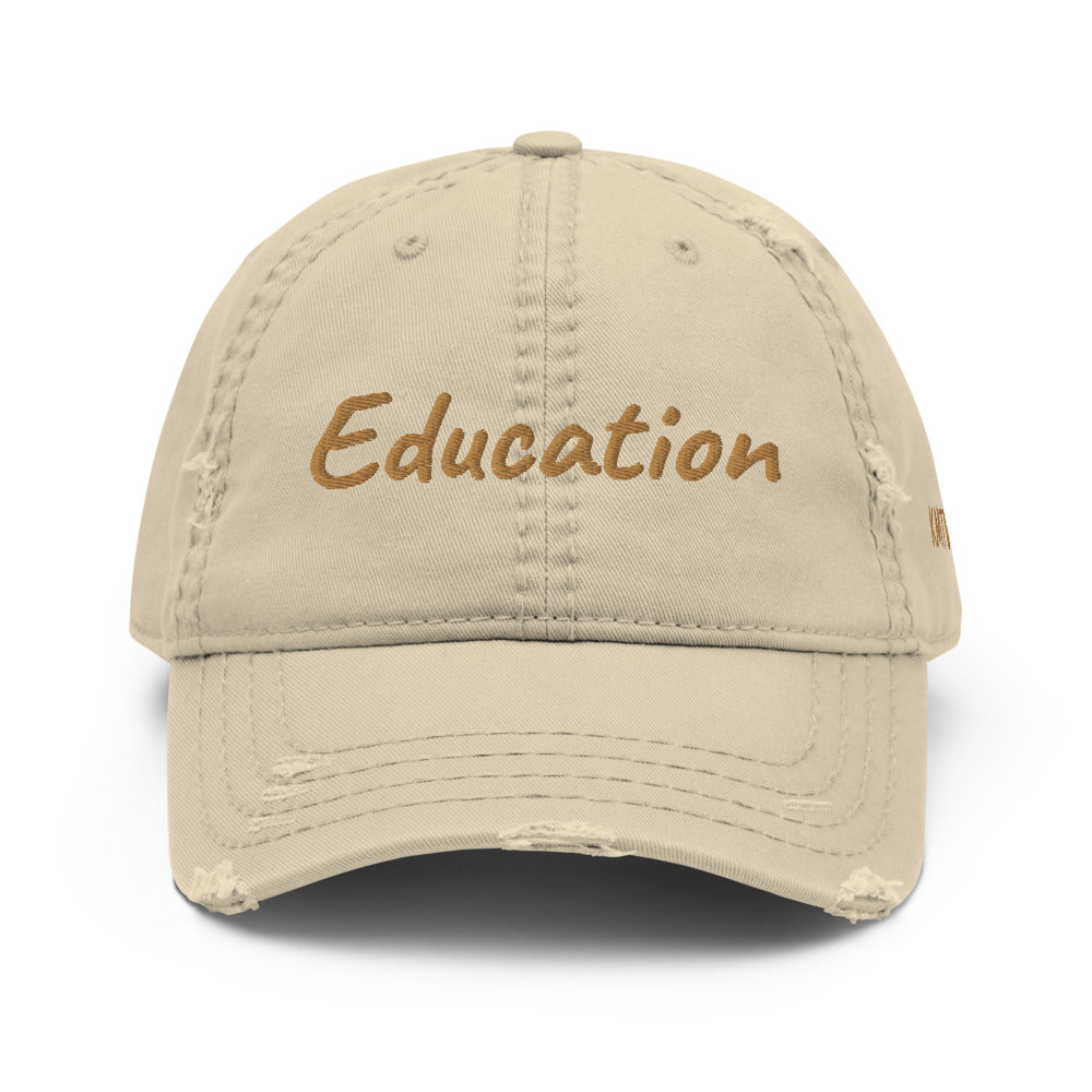 Education In Copper Embroidery On Distressed Baseball Cap
