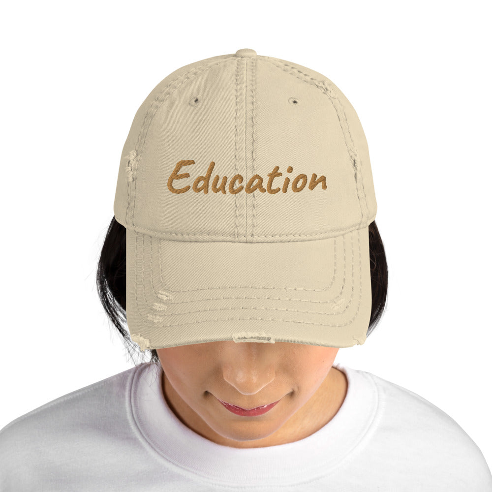 Education In Copper Embroidery On Distressed Baseball Cap