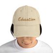 Education In Copper Embroidery On Distressed Baseball Cap