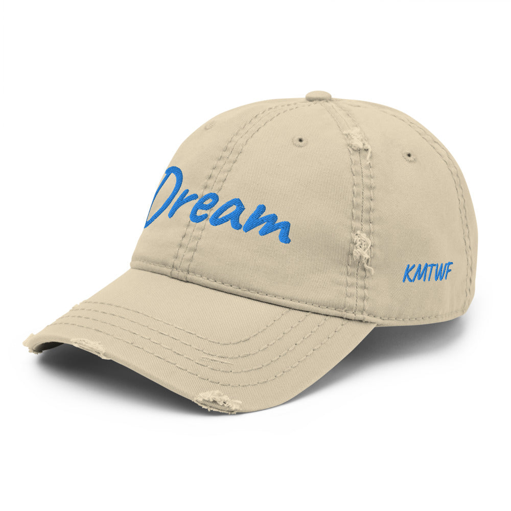 Dream In Sapphire Embroidery On Distressed Baseball Cap