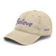 Believe In Amethyst Embroidery On Distressed Baseball Cap