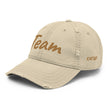 Team In Celluloid Embroidery On Distressed Baseball Cap