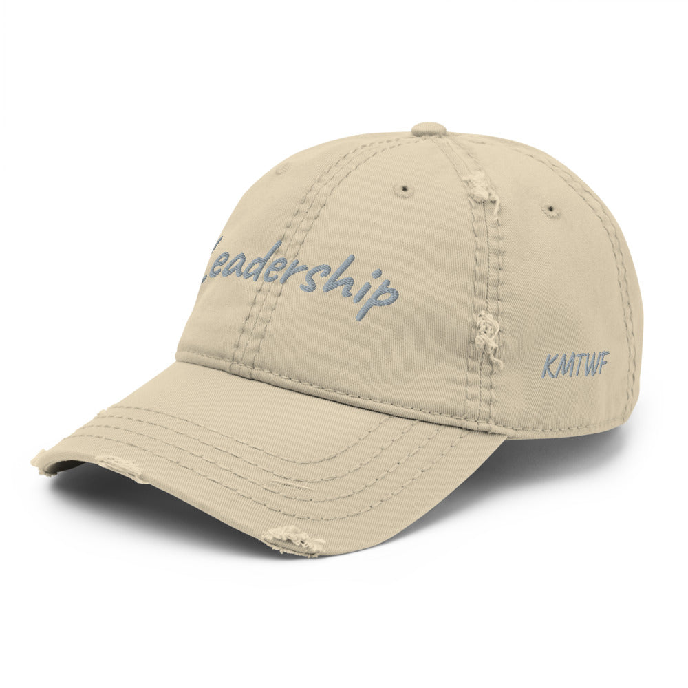 Leadership In Silver Embroidery On Distressed Baseball Cap